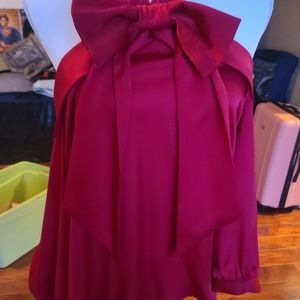 Formal off-shoulder halter blouse with long sleeve and big front bow